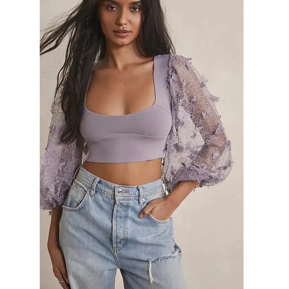 Free People Flutter By Crop Top Size XS Purple Butterfly Whimsical Ethereal